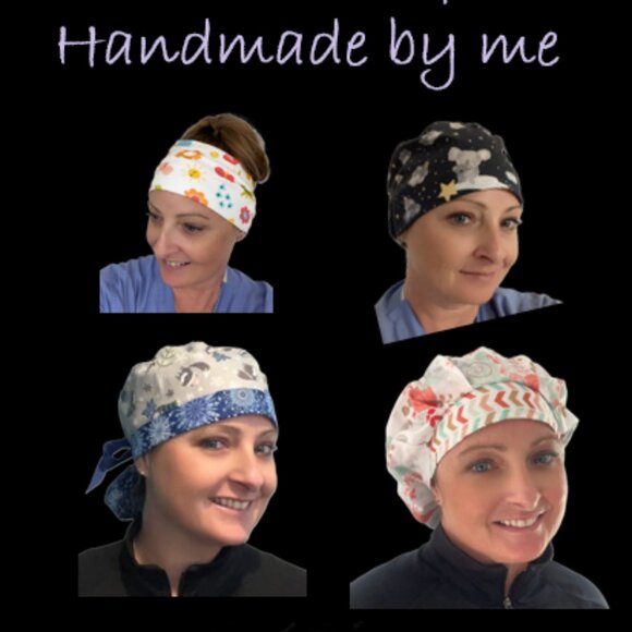 Womens Autumn Leaves Sparkle Bouffant Scrub Cap, Handmade NWOT - Picture 7 of 8